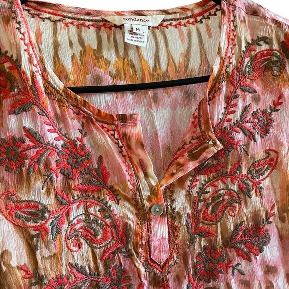 SUNDANCE Long Sleeve Silk Bohemian Style Silk Shirt Size Medium - Picture 3 of 8